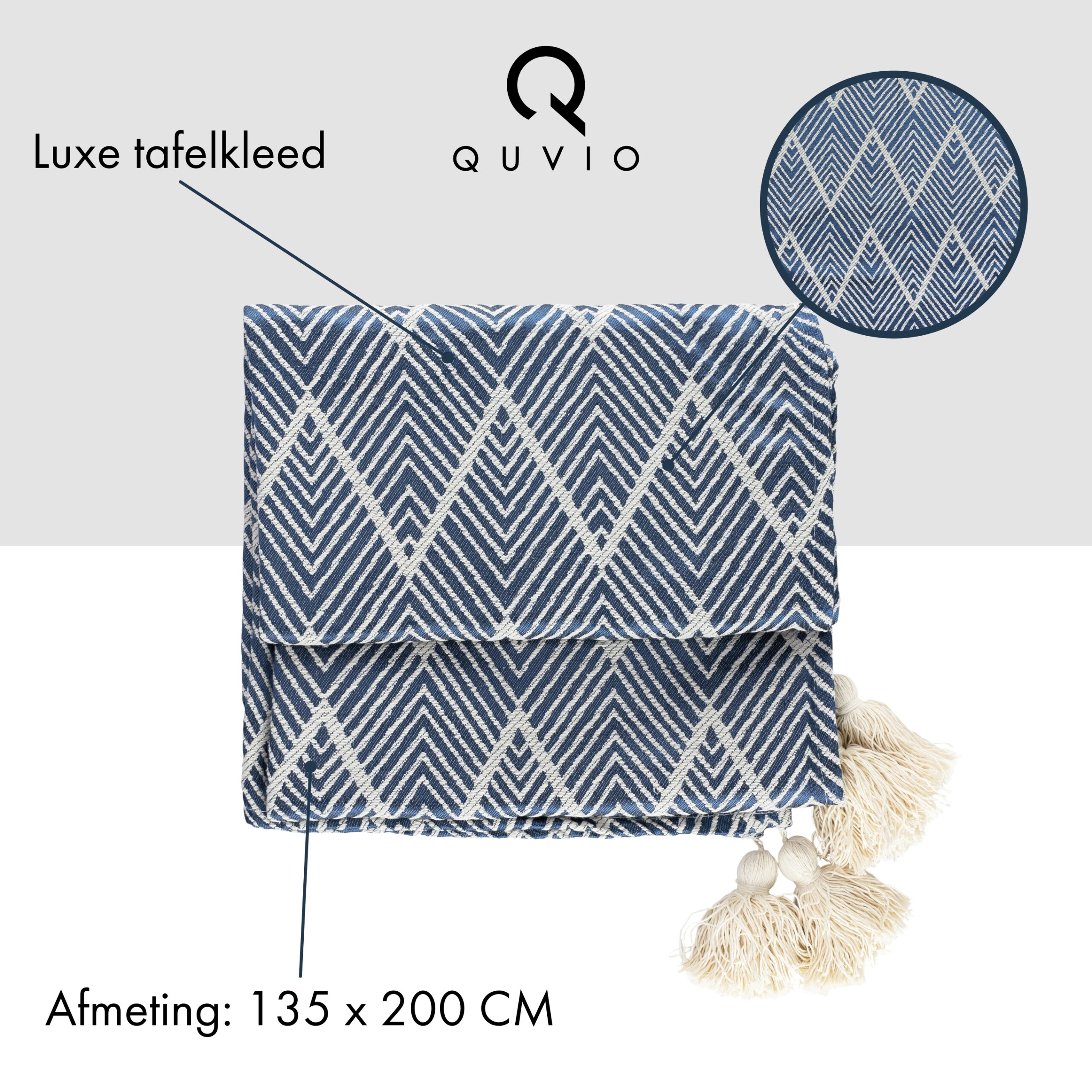 Onderdrukker Outlook fabriek Tafelkleed met flosjes grijsblauw | Katoen | 135 x 200 cm | QUVIO