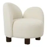 bouclé loungestoel, bouclé fauteuil, fauteuil, fauteuil wit, witte fauteuil, ronde fauteuil, bouclé stof