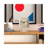 Retro Victor alarm clock by Newgate Clocks with a square case and an Arabic dial in matt white - Front Style Shot