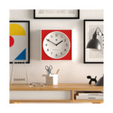 Modern Wall Clock - White Case with Colourful Fire Engine Red Pannel - Newgate Burger and Chips BURG261WFER - Style shot