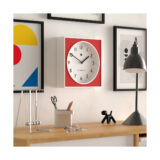 Modern Wall Clock - White Case with Colourful Fire Engine Red Pannel - Newgate Burger and Chips BURG261WFER - Skew style shot