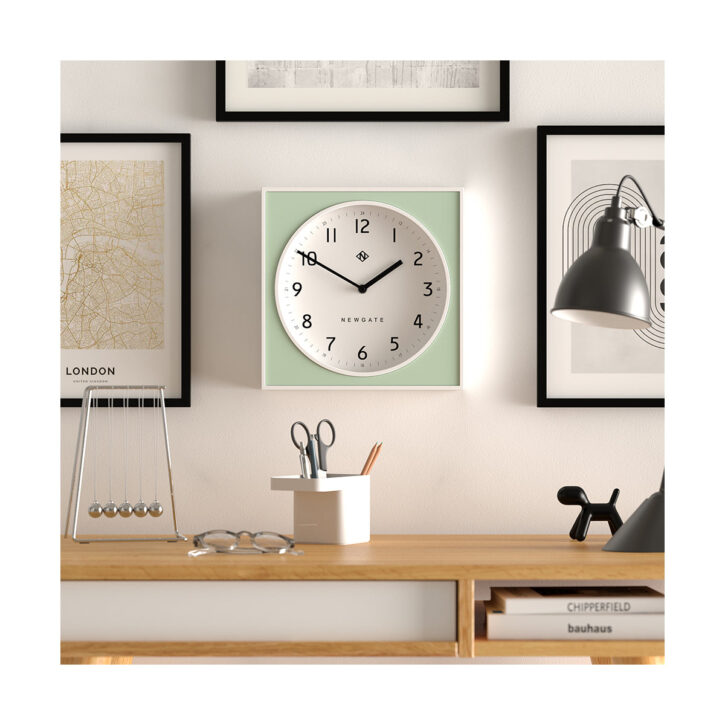 Modern Wall Clock - White Case with Colourful Neo-mint Pannel - Newgate Burger and Chips BURG261WNM - Style shot