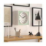 Modern Wall Clock - White Case with Colourful Neo-mint Pannel - Newgate Burger and Chips BURG261WNM - Skew style shot