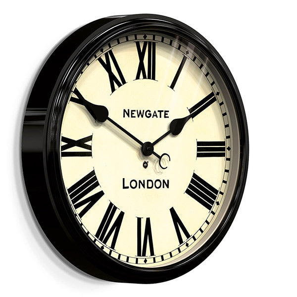 Black Station Wall Clock - Roman Numeral - Classic Large - Newgate Battersby CLJ71K (skew)