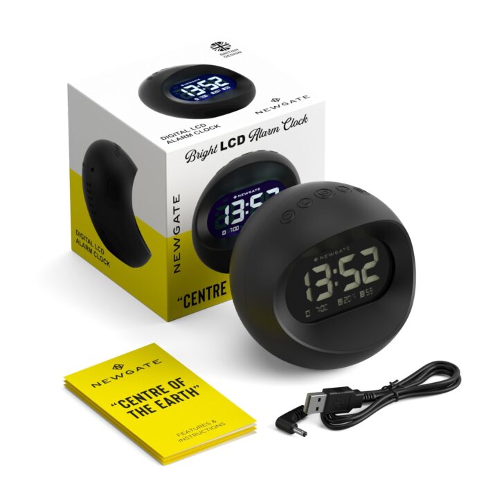 Digital Centre of the Earth Alarm Clock | Black with Black LCD Display - Packaging