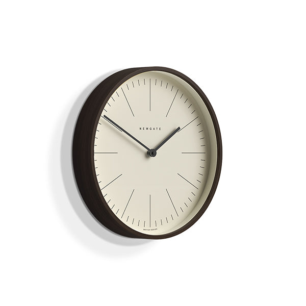 Small Minimalist Wall Clock - Modern Dark Plywood - Newgate Mr Clarke MRC160DPLY28 (skew)