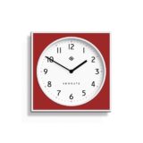 Modern Wall Clock - White Case with Colourful Fire Engine Red Pannel - Newgate Burger and Chips BURG261WFER