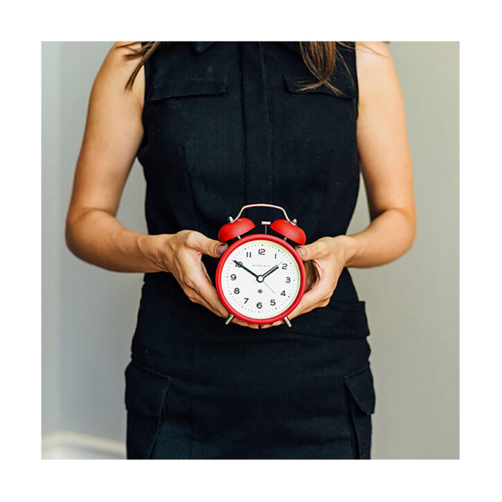 Modern Alarm Clock - Bright Colour Red - Silent 'No Tick' - Newgate Echo CBM134FER (life style)