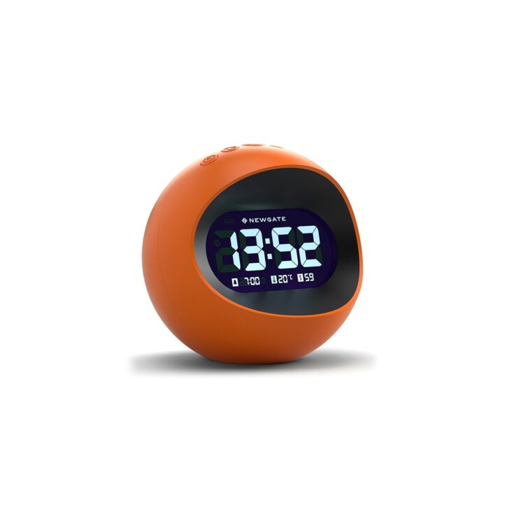 Digital Centre of the Earth Alarm Clock | Orange with Black LCD Display - Skew