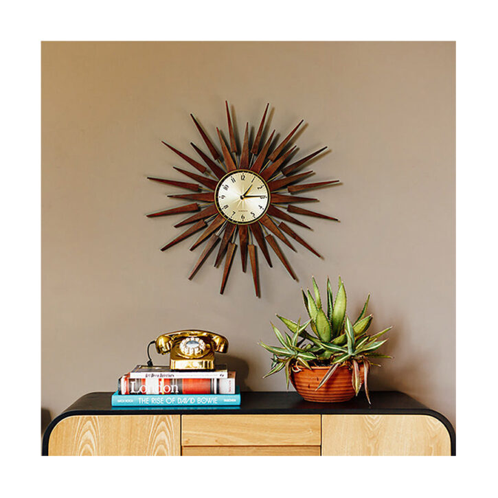 Sunburst Wall Clock - Mid-Century Wooden Star Rays - Newgate Pluto PLUTOG (room decor)