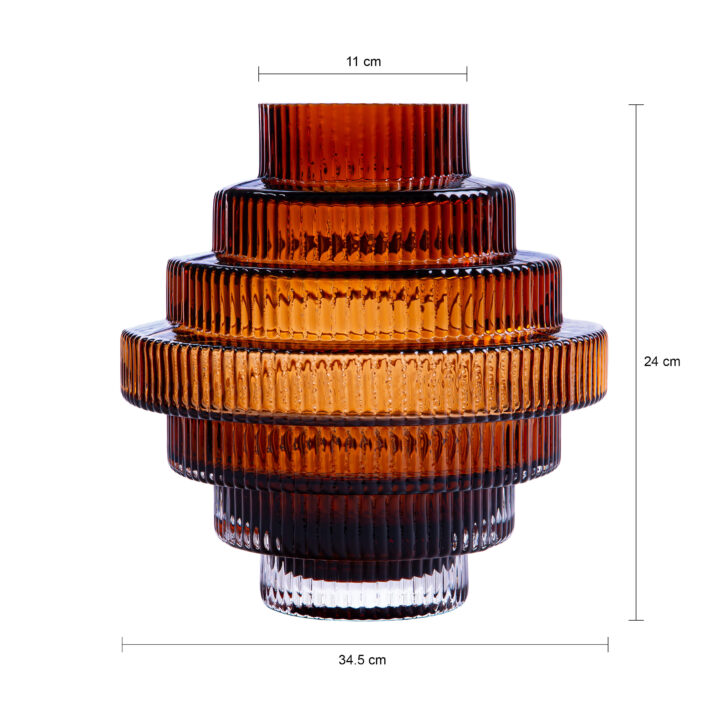 bruine glazen vaas, vaas, glazen vaas, bruine vaas, vaas bruin, trapdesign, bloemenvaas, bruine glas, glazen bloemenvaas, vaas van glas - afmeting