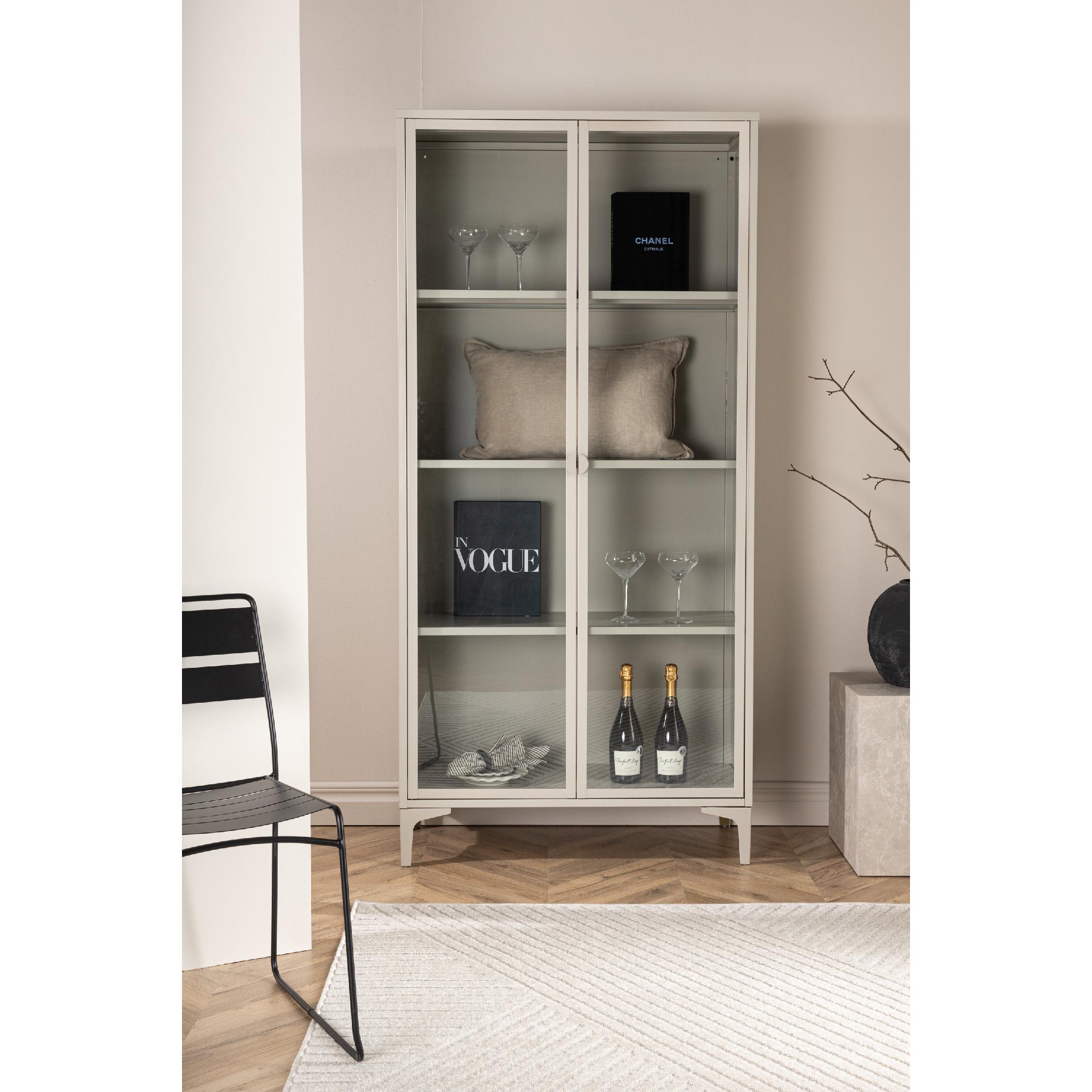 Elegante vitrinekast beige staal afbeelding 16