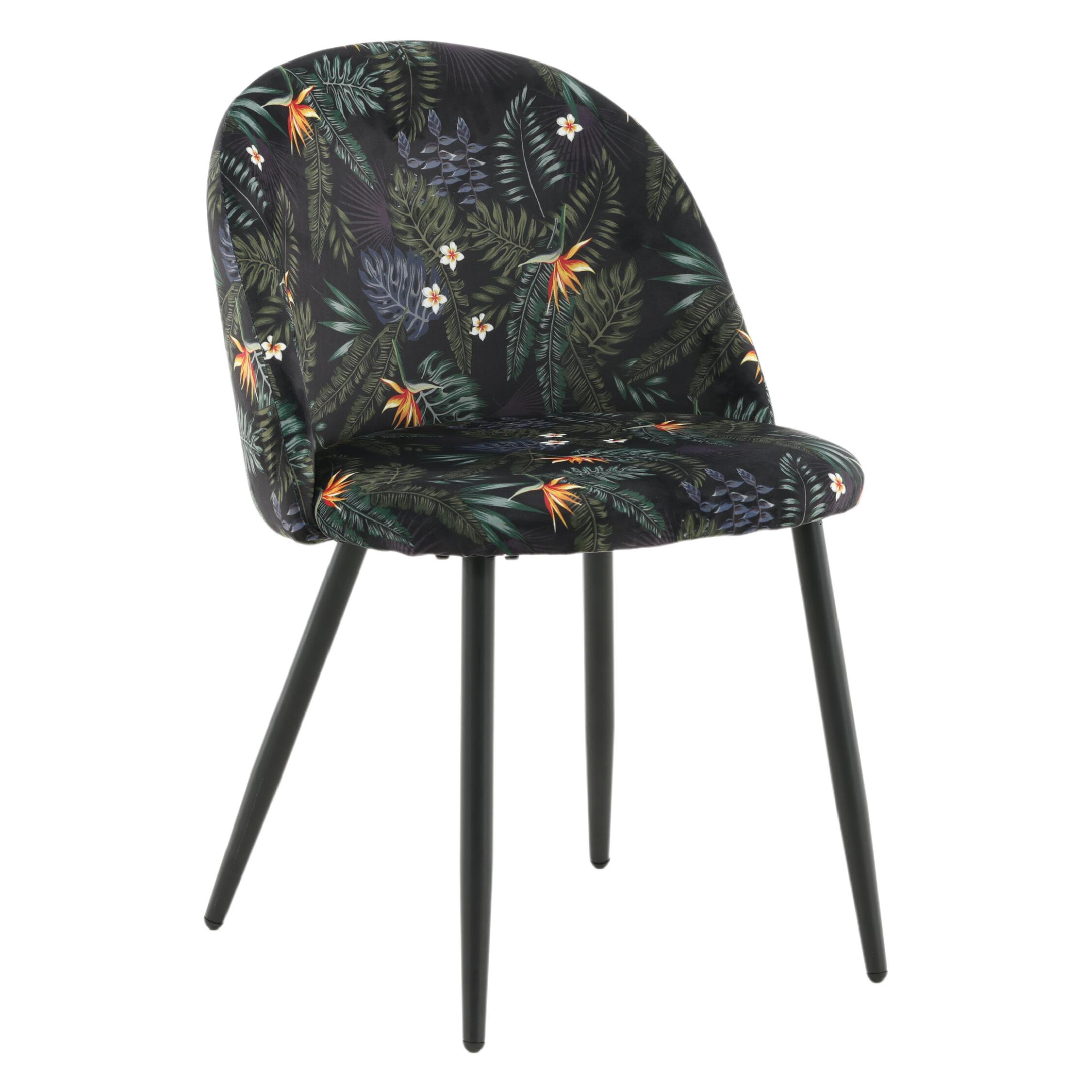 Zwarte bloemen eetkamerstoelen afbeelding 12