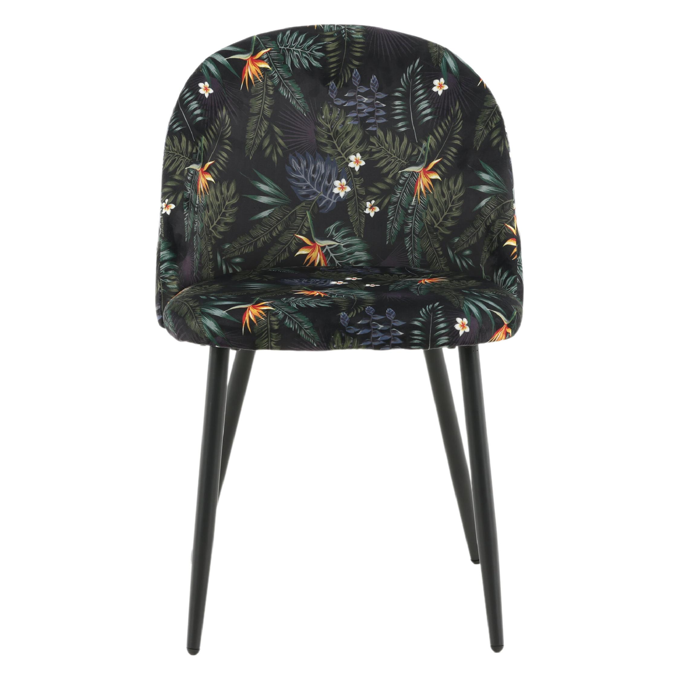 Zwarte bloemen eetkamerstoelen afbeelding 1