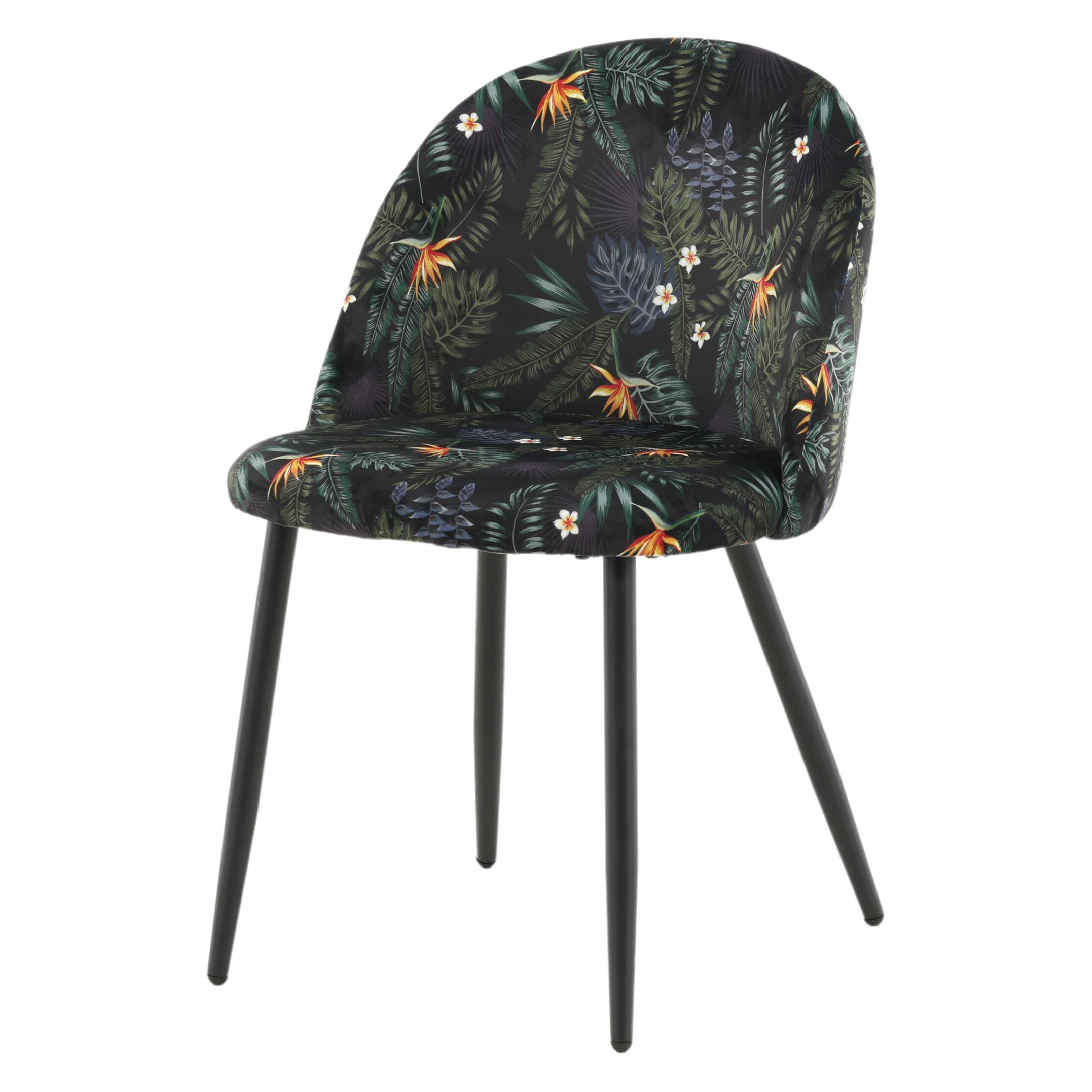 Zwarte bloemen eetkamerstoelen afbeelding 2