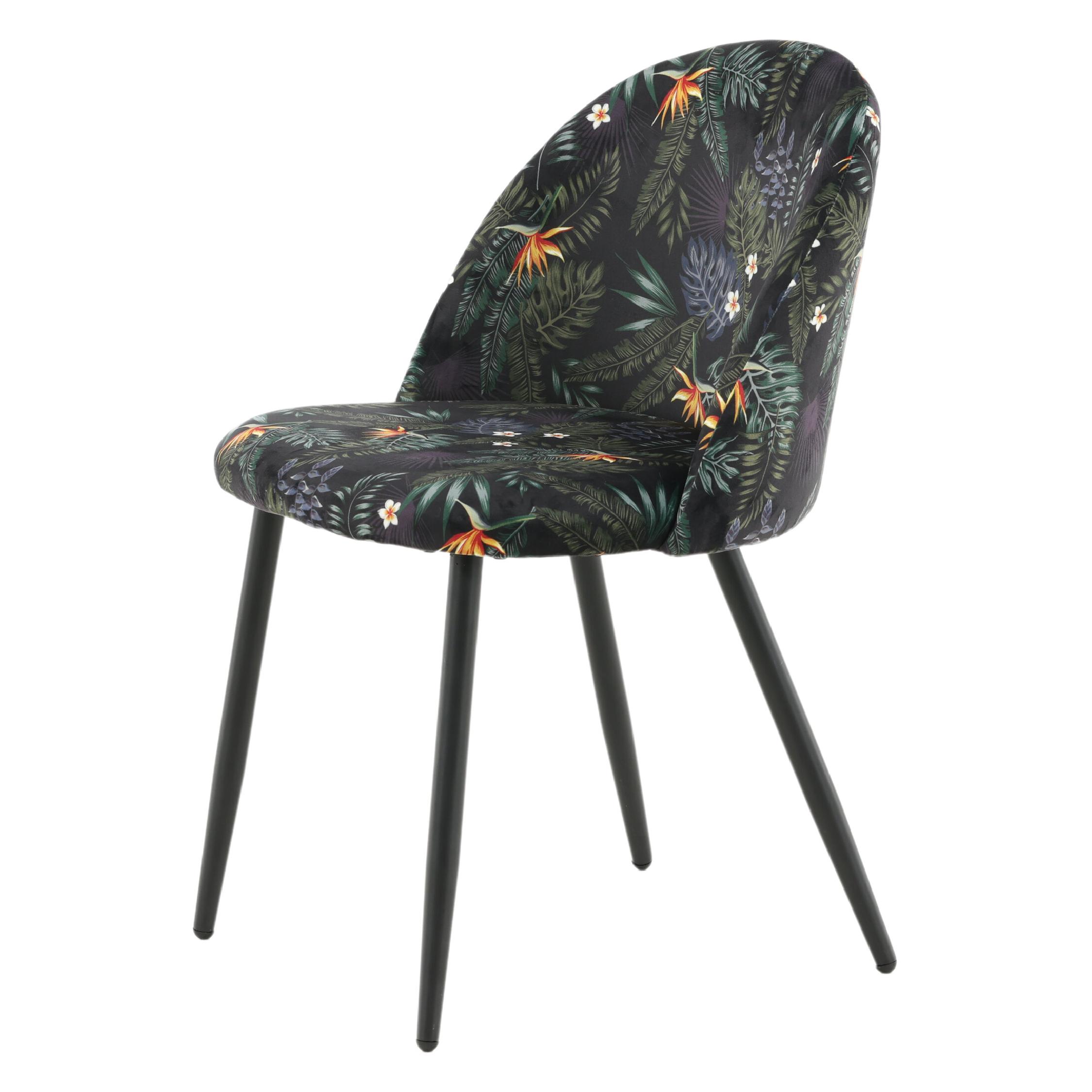 Zwarte bloemen eetkamerstoelen afbeelding 3