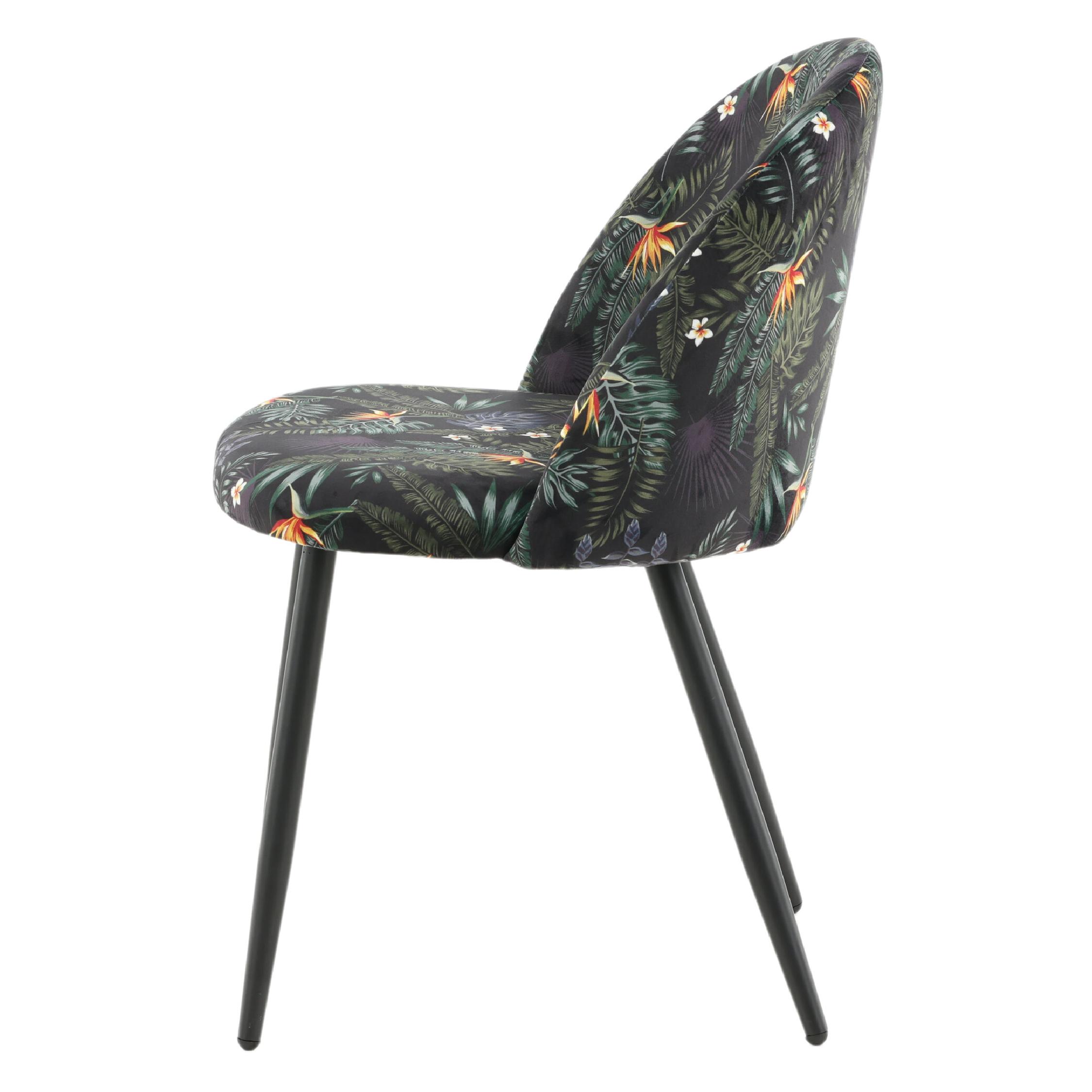 Zwarte bloemen eetkamerstoelen afbeelding 4