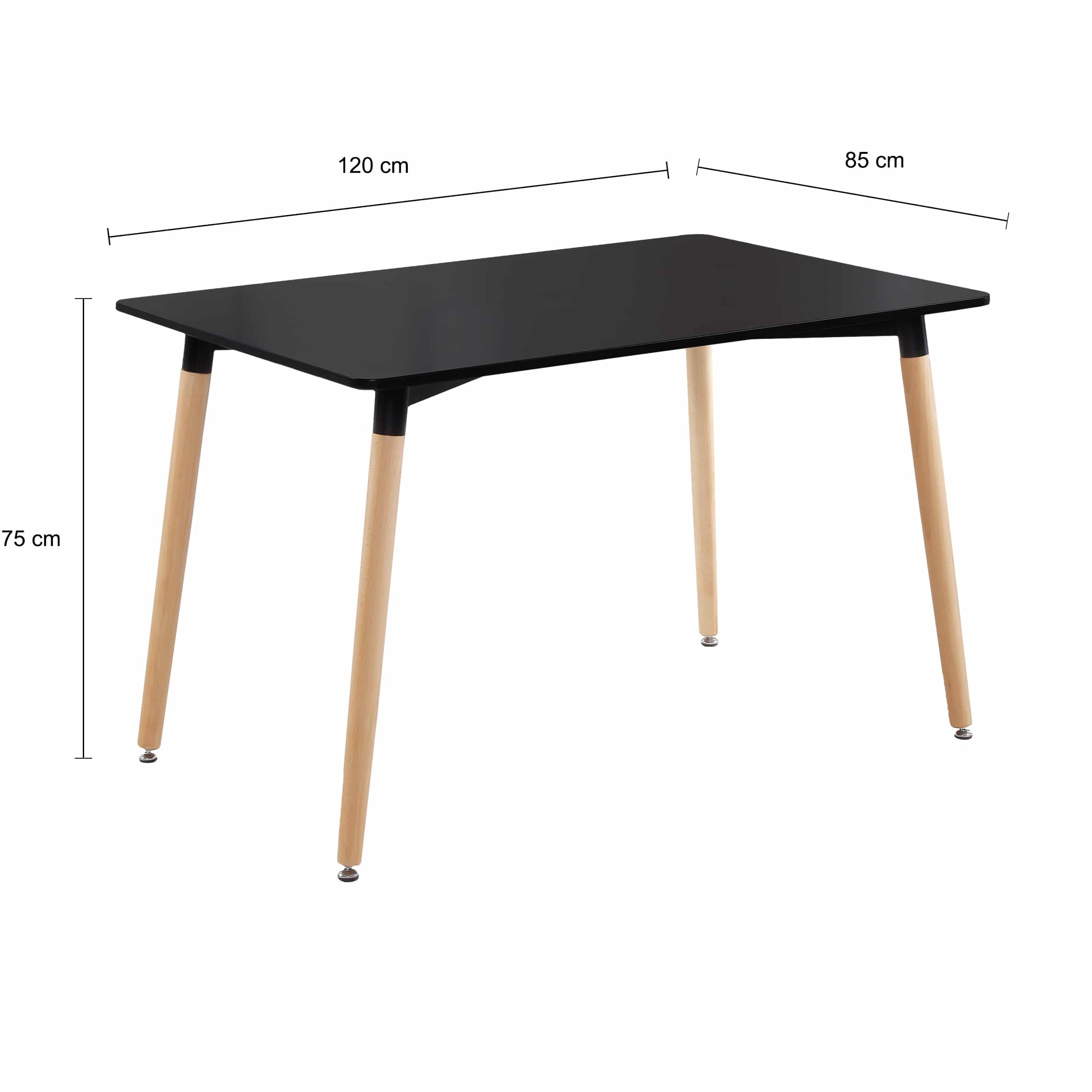 afmetingen zwart met houten tafel