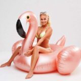 opblaas flamingo voor in het zwembad