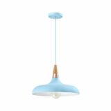 Blauwe hanglamp met houten kop