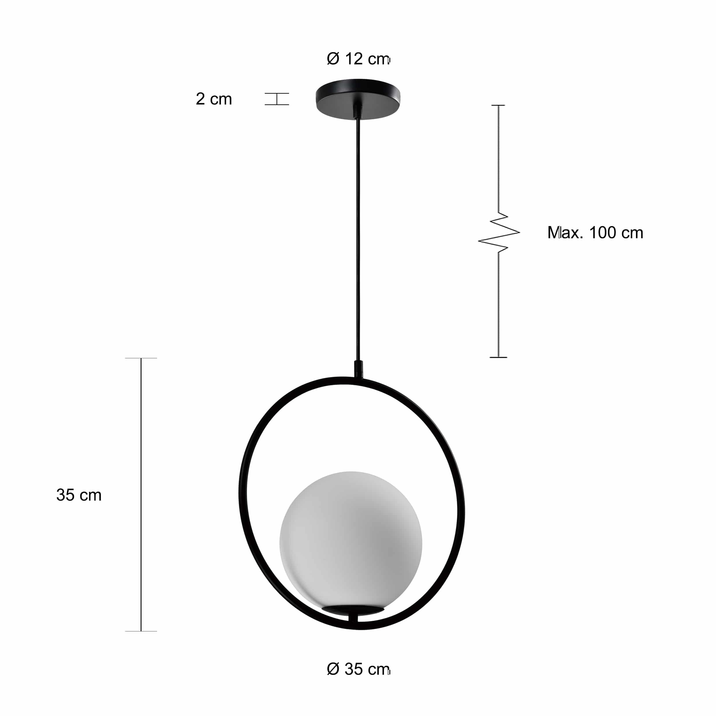 Afmetingen moderne hanglamp met een diameter van 35 cm