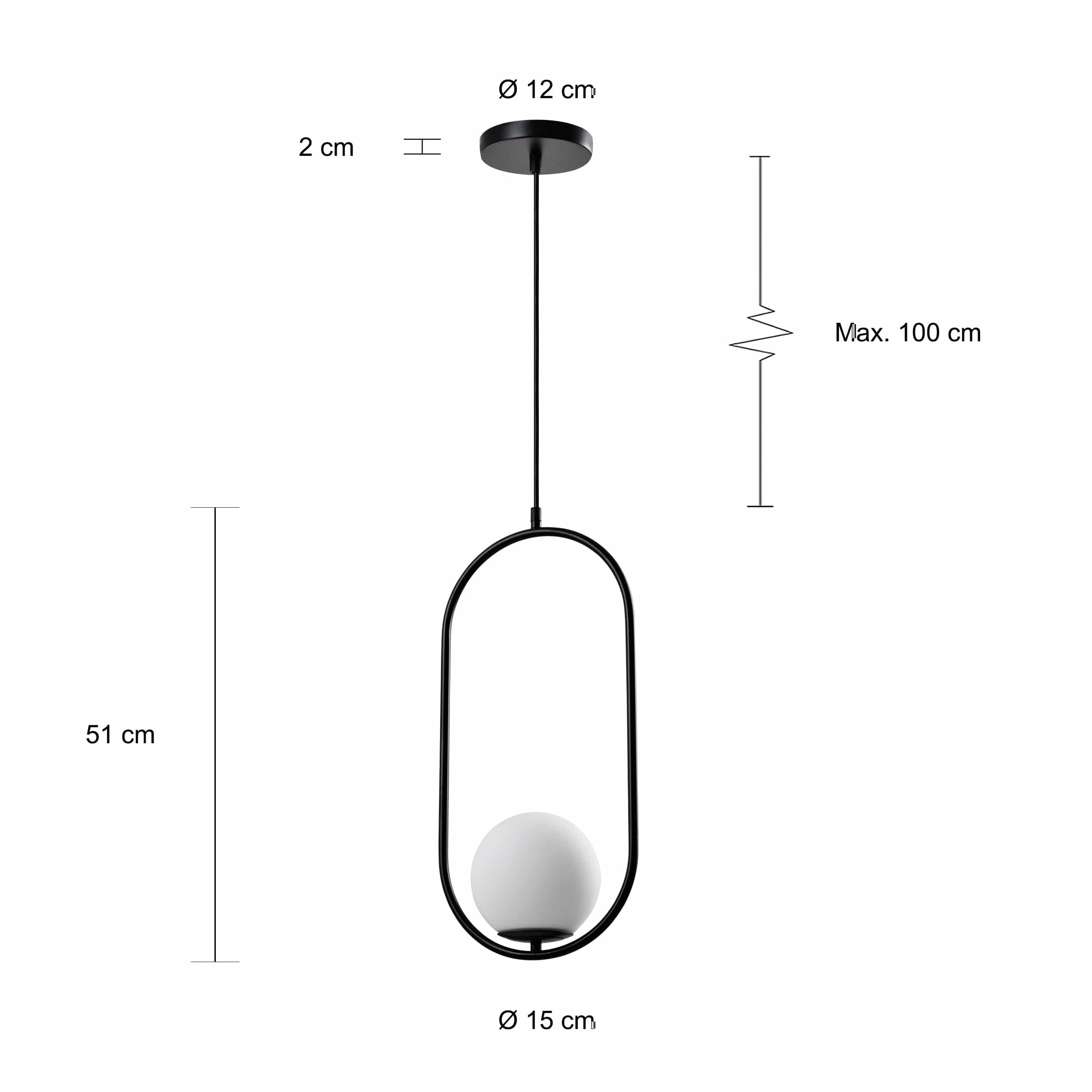 Moderne hanglamp met metalen frame en ronde bal als lamp