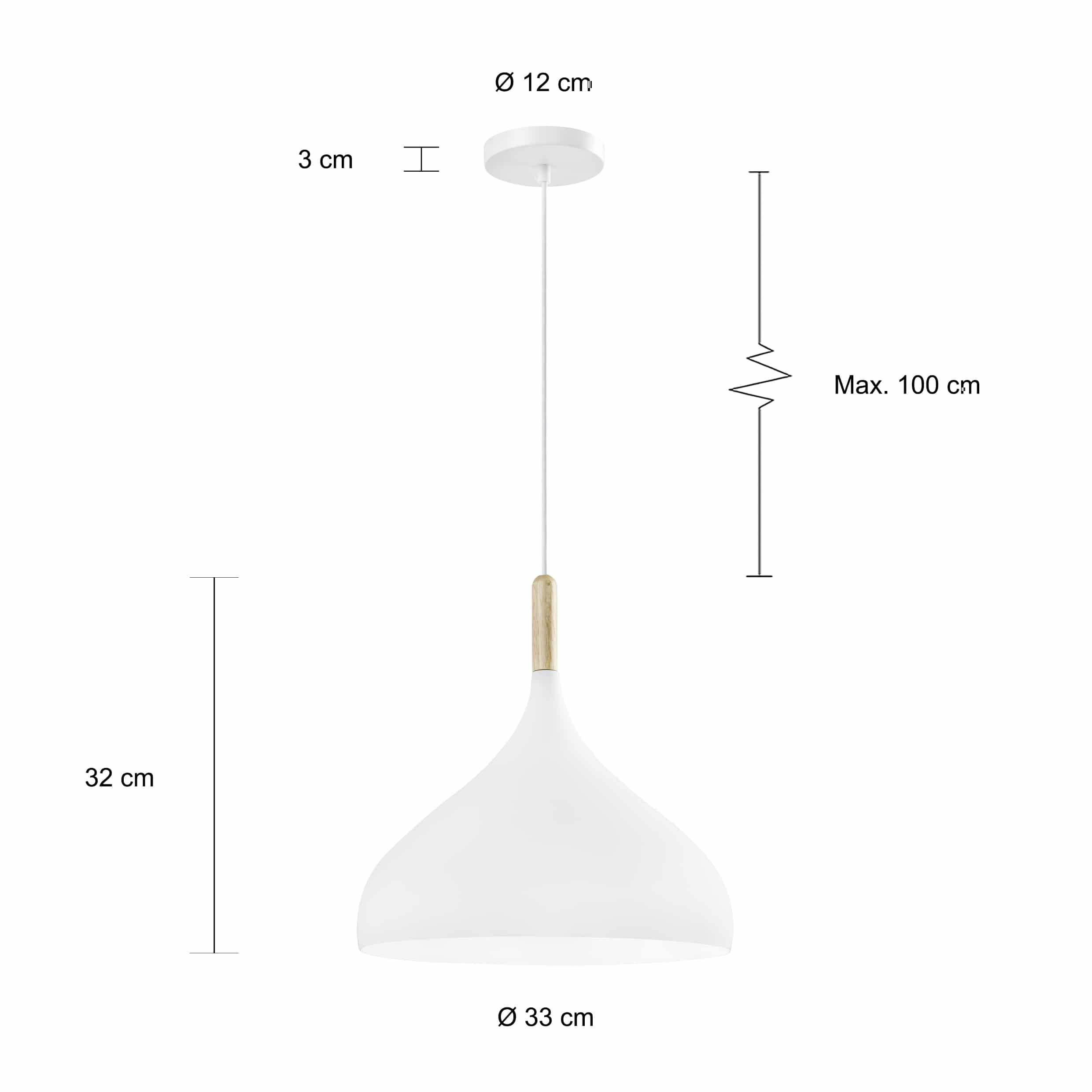 Specificaties van de wit bolvormige hanglamp