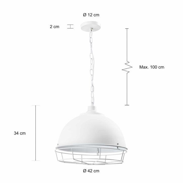 Afmetingen witte kettinglamp met een diameter van 42 cm