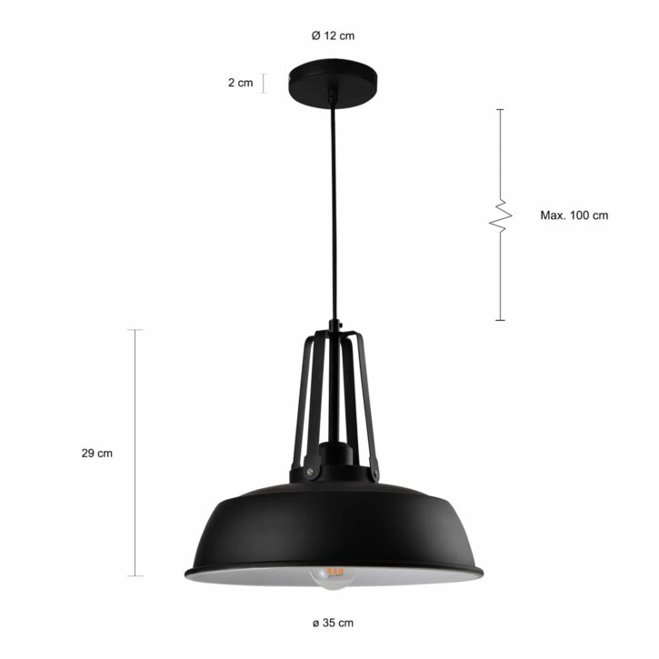 Lamp in het zwart met een diameter van 35 cm