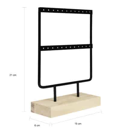 Zwart standaard voor sierraden ophangen met houten voet