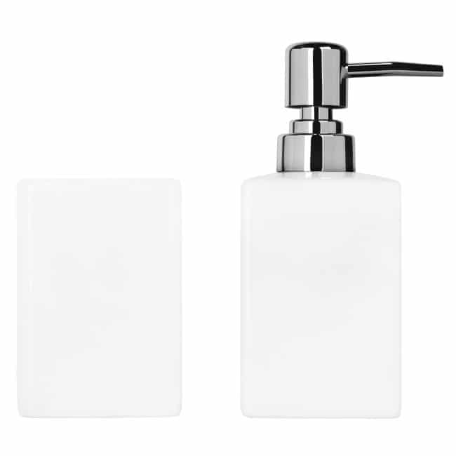 Wit keramieken dispenser voor zeep met beker